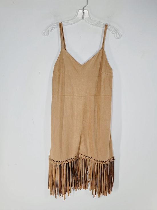 SD Collection Dresses & Skirts - BD COLLECTION Faux Suede Fringe Slip Dress in Camel, Size Small